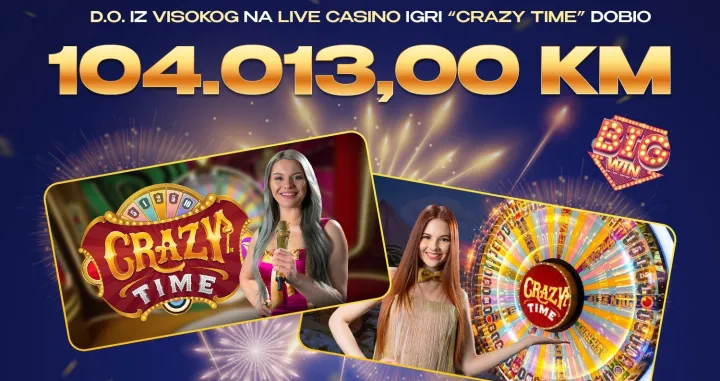 Igrač iz Visokog s 13 KM uloga osvojio 104.000 KM na live casinu Premier kladionice//