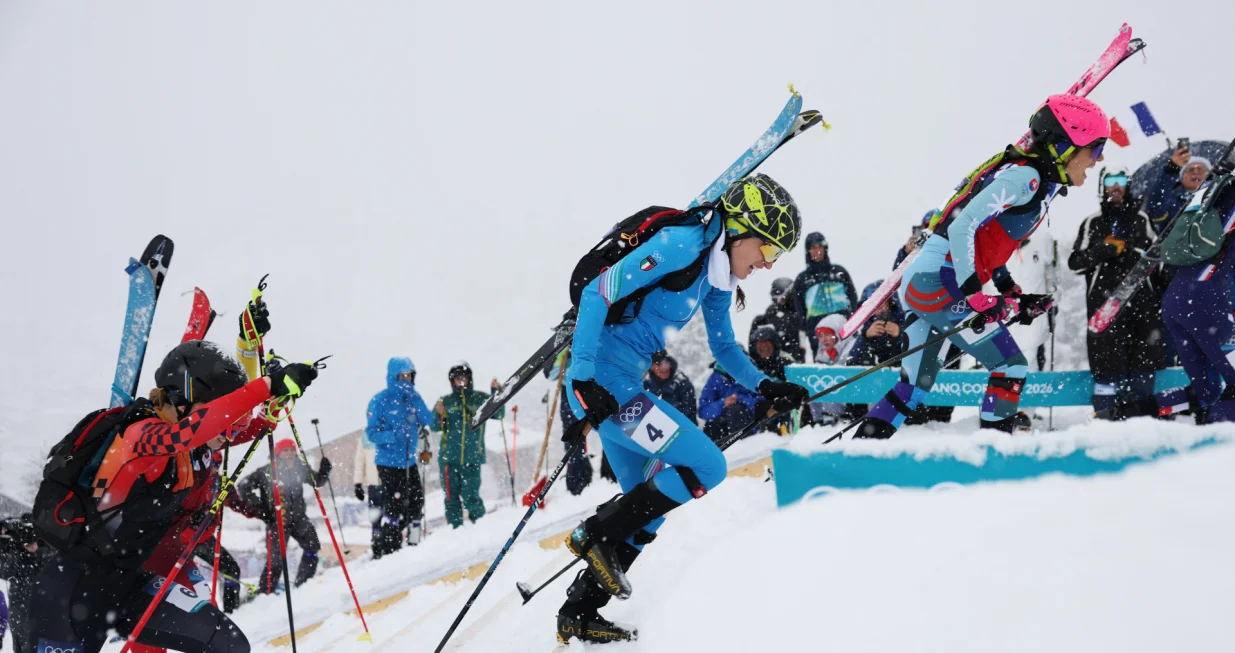 Milano Cortina 2026 Olympics - Ski Mountaineering - Women's Sprint Semifinals - Stelvio Ski Centre, Bormio, Italy - February 19, 2026. Marianna Jagercikova of Slovakia, Giulia Murada of Italy and Tatjana Paller of Germany in action during the Women's Sprint Semifinals REUTERS/Gintare Karpaviciute/Foto: Gintare Karpaviciute