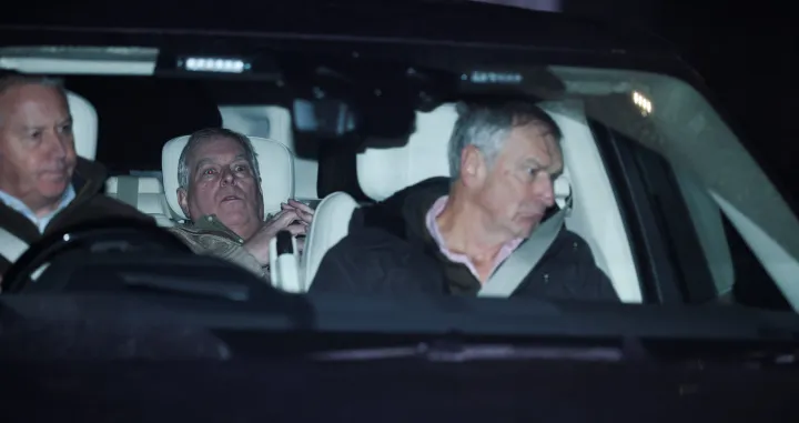 Andrew Mountbatten Windsor, younger brother of Britain's King Charles, formerly known as Prince Andrew, leaves Aylsham Police Station on a vehicle, on the day he was arrested on suspicion of misconduct in public office, after the U.S. Justice Department released more records tied to the late financier and convicted sex offender Jeffrey Epstein, in Aylsham, Britain, February 19, 2026. REUTERS/Phil Noble/Phil Noble