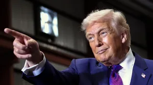 U.S. President Donald Trump points, as he visits Coosa Steel Corporation, in Rome, Georgia, U.S., February 19, 2026. REUTERS/Kevin Lamarque/Kevin Lamarque