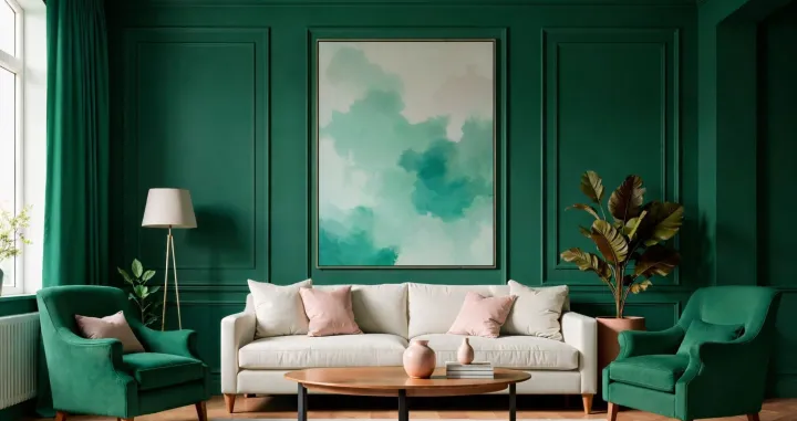 Smaragdno zelena boja u domu/Ilustracija