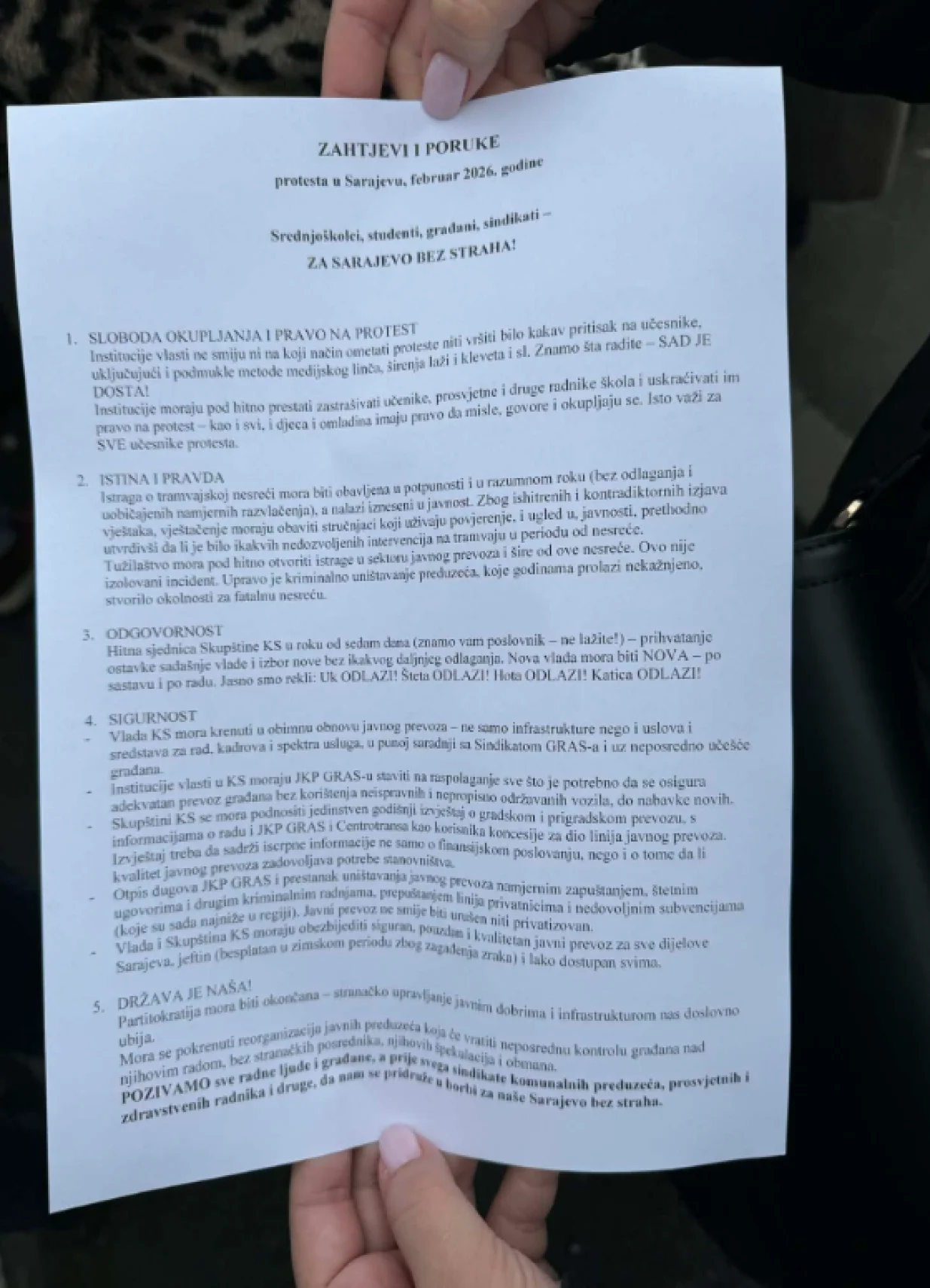 Protest, Sarajevo, zahtjevi, tramvajska nesreća/Oslobođenje