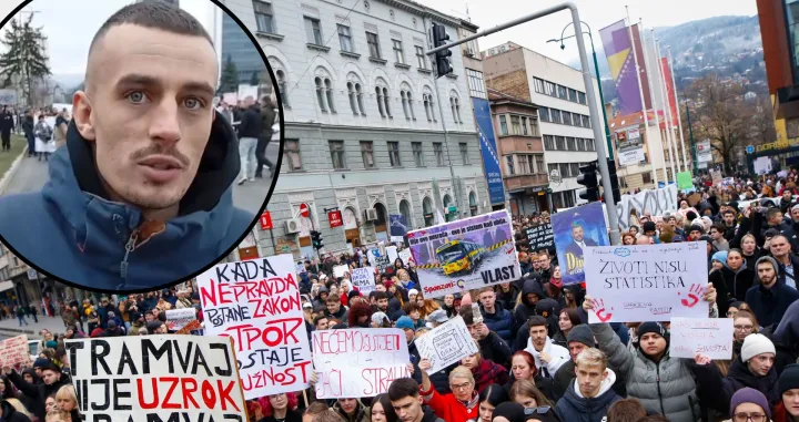 Reper Amar Merdan poznatiji kao Lo&scaron; Sin na protestima u Sarajevu//