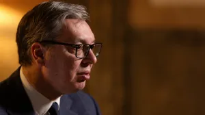 Serbian President Aleksandar Vucic speaks during an interview with Reuters in Belgrade, Serbia, February 4, 2026. REUTERS/Djordje Kojadinovic/Djordje Kojadinovic