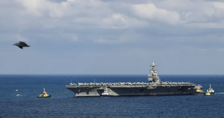 USS Gerald R. Ford aircraft carrier arrives at Souda Bay on the island of Crete, Greece, February 23, 2026. REUTERS/Stelios Misinas  TPX IMAGES OF THE DAY/Stelios Misinas