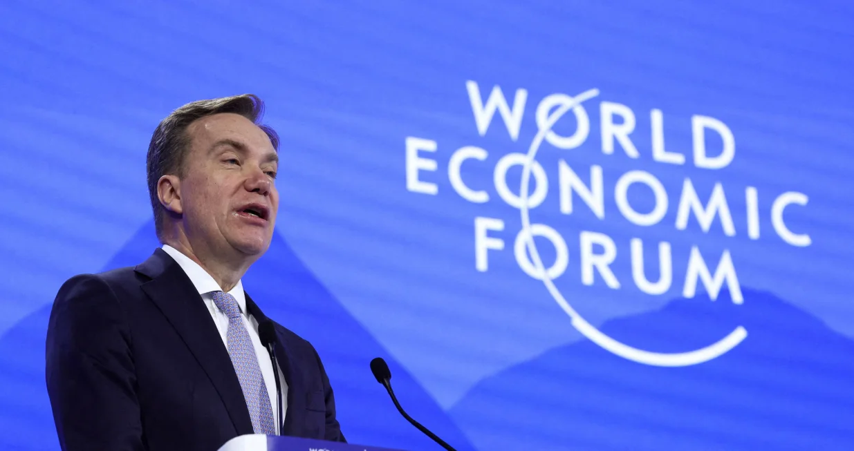 FILE PHOTO: President of World Economic Forum Borge Brende gives his welcoming remarks at the 55th annual World Economic Forum (WEF) meeting in Davos, Switzerland, January 21, 2025. REUTERS/Yves Herman/File Photo/Yves Herman