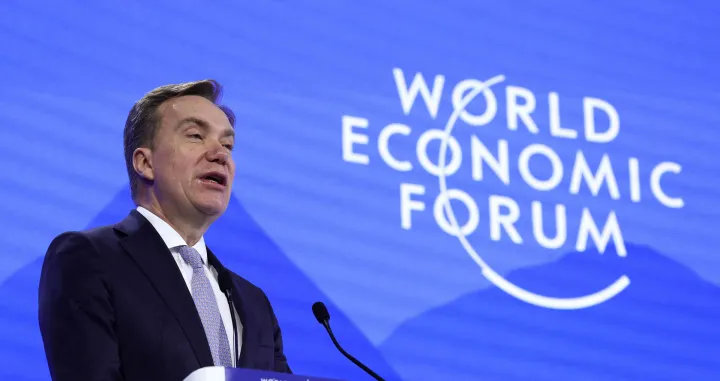 FILE PHOTO: President of World Economic Forum Borge Brende gives his welcoming remarks at the 55th annual World Economic Forum (WEF) meeting in Davos, Switzerland, January 21, 2025. REUTERS/Yves Herman/File Photo/Yves Herman