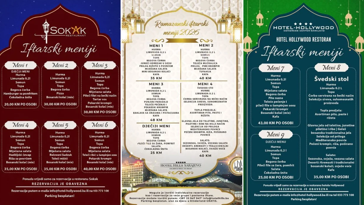 Ifatrski menu - hotel Hills, Hollywood, restoran Sokak//