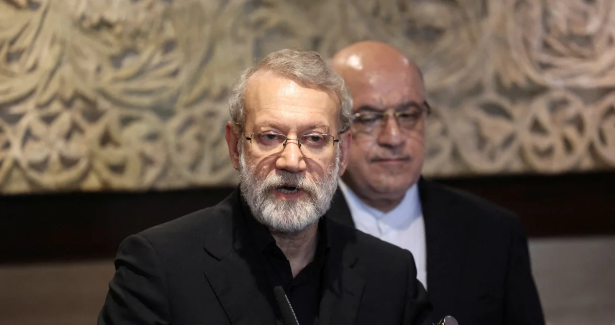 FILE PHOTO: Iran's Supreme National Security Council Secretary Ali Larijani speaks after meeting with Lebanese Parliament Speaker Nabih Berri, in Beirut, Lebanon August 13, 2025. REUTERS/Aziz Taher/File Photo/Aziz Taher