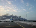 Smoke billows from Jebel Ali port after an Iranian attack, following United States and Israel strikes on Iran, in Dubai, United Arab Emirates, March 1, 2026. REUTERS/Abdelhadi Ramahi/Abdelhadi Ramahi