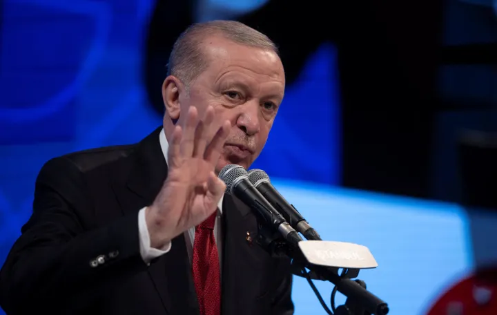 Turkish President Tayyip Erdogan delivers a speech during the opening ceremony of male and female dormitories at Bogazici University, in Istanbul, Turkey, February 13, 2026. REUTERS/Umit Bektas/Umit Bektas