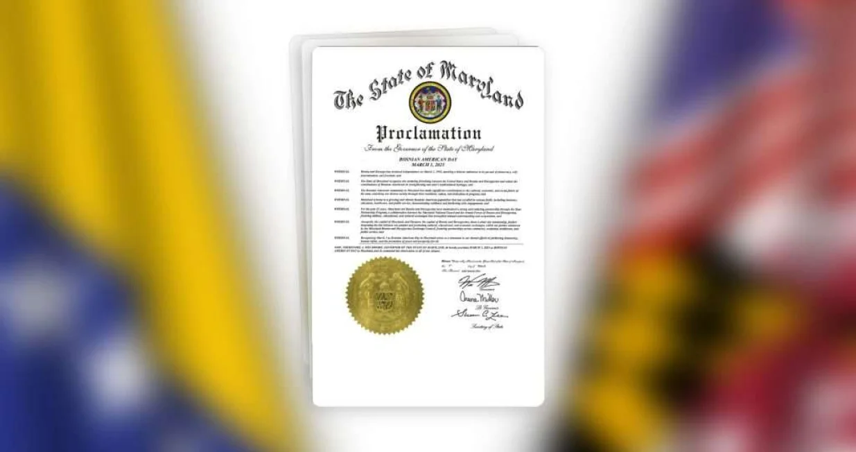 Maryland proglasio 1. mart Danom bosansko-američkih naroda, historijsko priznanje guvernera Moorea/