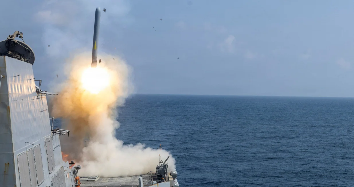 The U.S. Navy Arleigh Burke-class guided-missile destroyer USS Delbert D. Black fires a Tomahawk Land Attack Missile (TLAM) in support of the Operation Epic Fury attack on Iran from an undisclosed location February 28, 2026. U.S. Navy/Handout via REUTERS THIS IMAGE HAS BEEN SUPPLIED BY A THIRD PARTY/Us Navy