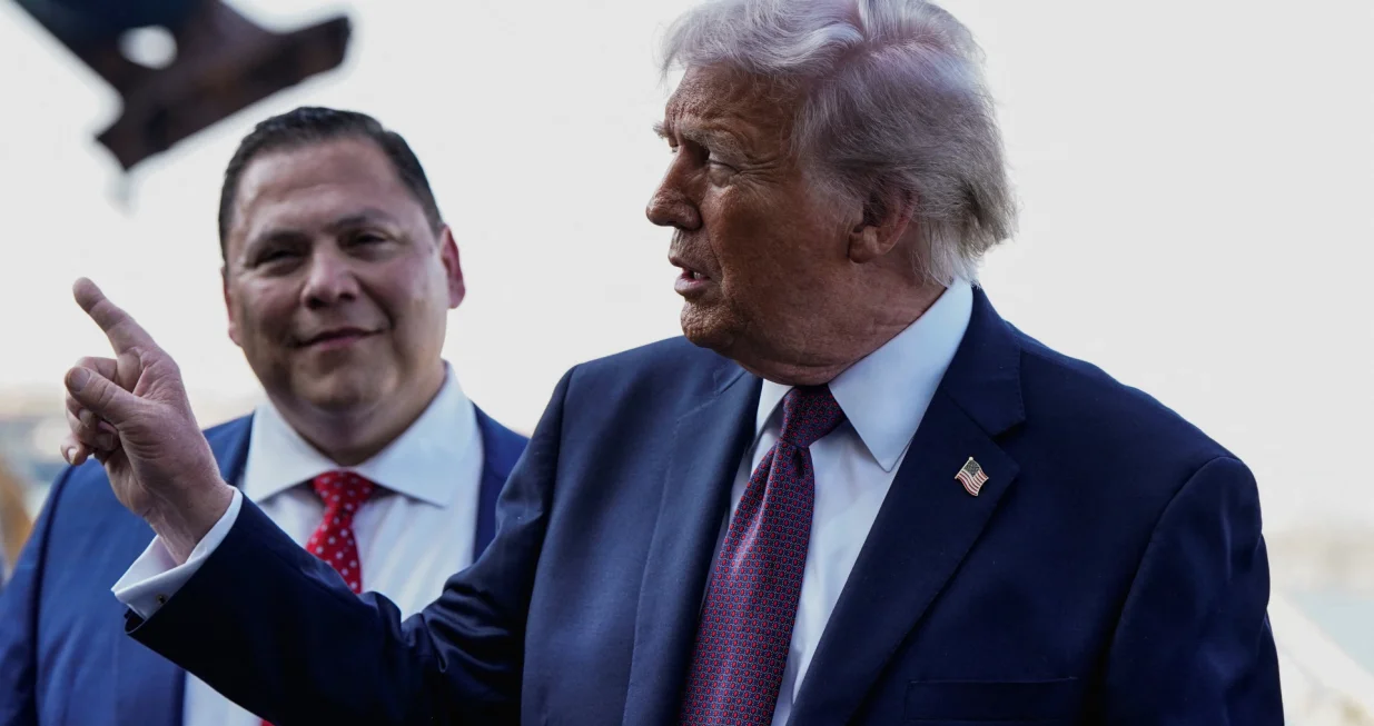 U.S. President Donald Trump speaks to the media after arriving in Corpus Christi, Texas, U.S., February 27, 2026. REUTERS/Elizabeth Frantz/Elizabeth Frantz