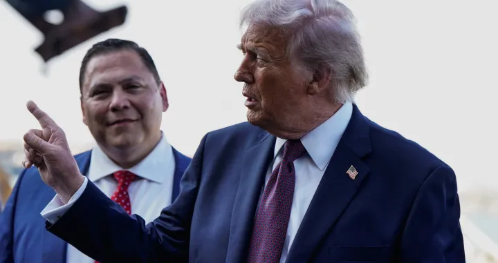 U.S. President Donald Trump speaks to the media after arriving in Corpus Christi, Texas, U.S., February 27, 2026. REUTERS/Elizabeth Frantz/Elizabeth Frantz