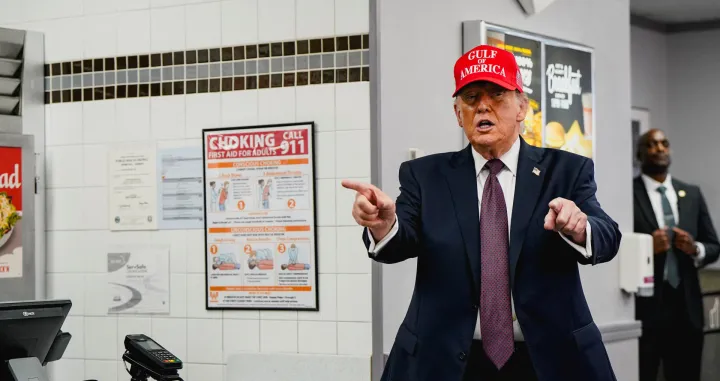 U.S. President Donald Trump gestures during a visit to a Whataburger in Corpus Christi, Texas, U.S., February 27, 2026. REUTERS/Elizabeth Frantz/Elizabeth Frantz