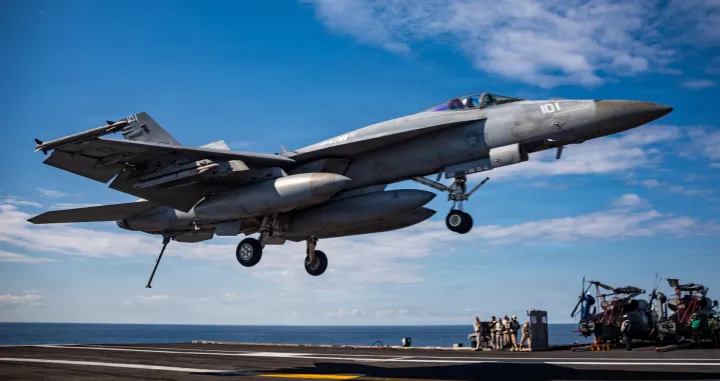 An F/A-18E Super Hornet aircraft lands on the flight deck of the U.S. Navy aircraft carrier, USS Gerald R. Ford, while operating in support of the Operation Epic Fury attack on Iran from an undisclosed location March 1, 2026. U.S. Navy/Handout via REUTERS THIS IMAGE HAS BEEN SUPPLIED BY A THIRD PARTY/U.s. Navy