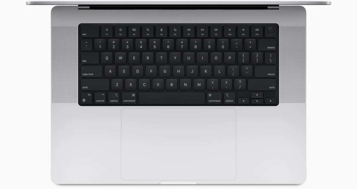 epa09530790 A handout photo made available by Apple Inc. showing the new Apple MacBook Pro featuring a Majic Keyboard with full-height function row and the industry-best Force Touch trackpad during the Apple Special Event at Apple Park in Cupertino, California, USA, 18 October 2021. EPA/APPLE INC. HANDOUT Images cannot be altered or modified in any way, in whole or in part, that disparages Apple. MANDATORY CREDIT HANDOUT EDITORIAL USE ONLY/NO SALES/Apple Inc. Handout