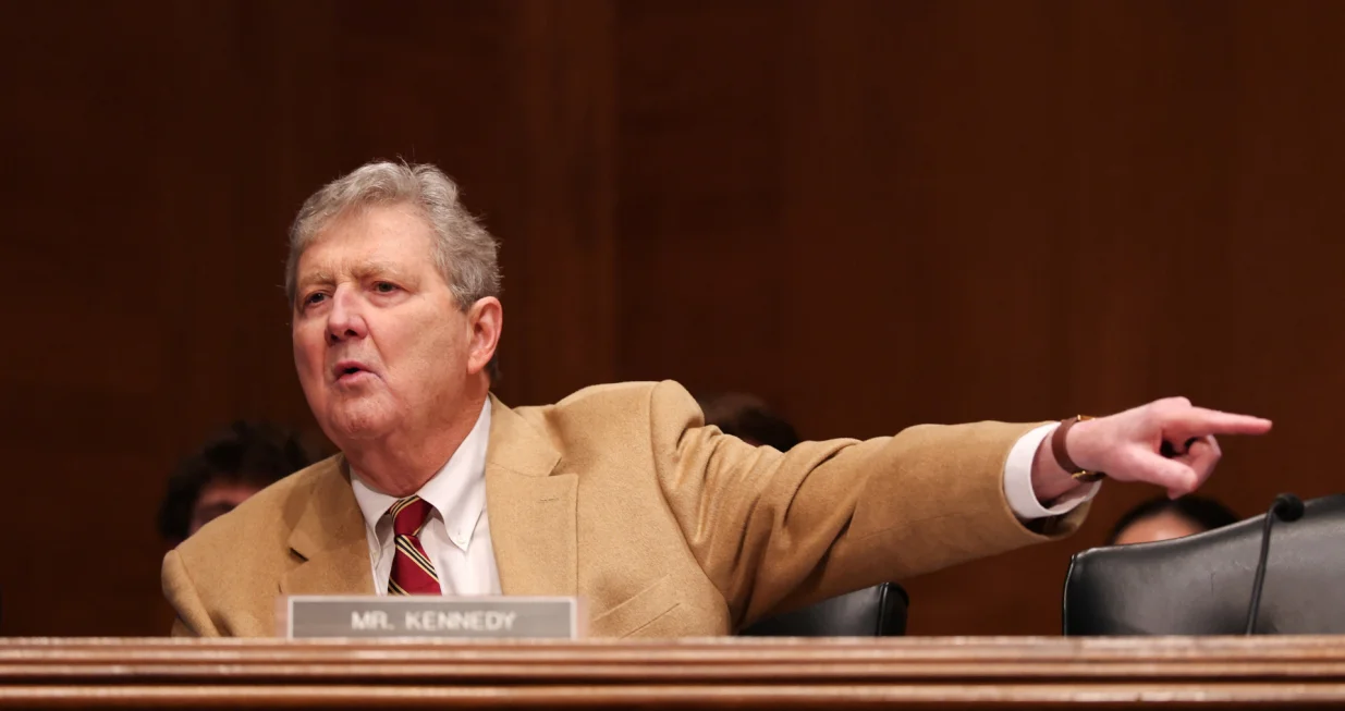 U.S. Senator John Kennedy (R-LA) speaks during a Senate Banking, Housing, and Urban Affairs Committee hearing on an update from the Prudential regulators, on Capitol Hill in Washington, D.C., U.S., February 26, 2026. REUTERS/Kylie Cooper/Kylie Cooper