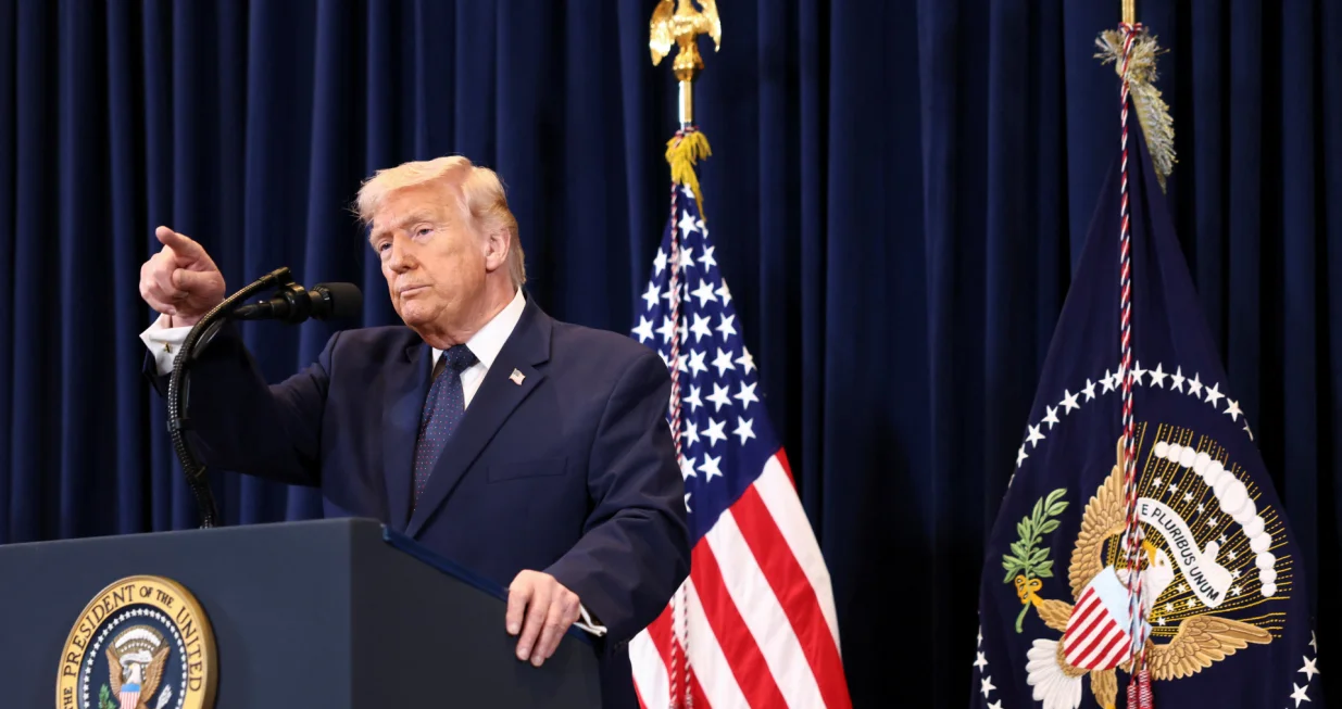 U.S. President Donald Trump takes a question as he speaks during a press conference at Trump National Doral Miami in Miami, Florida, U.S., March 9, 2026. REUTERS/Kevin Lamarque/Kevin Lamarque