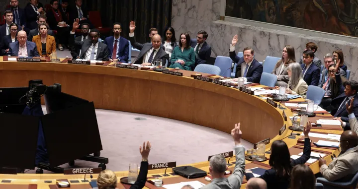 Members of the United Nations Security Council vote on resolutions regarding the situation in Iran and the Middle East at U.N. headquarters in New York City, U.S., March 11, 2026. REUTERS/Shannon Stapleton/Shannon Stapleton