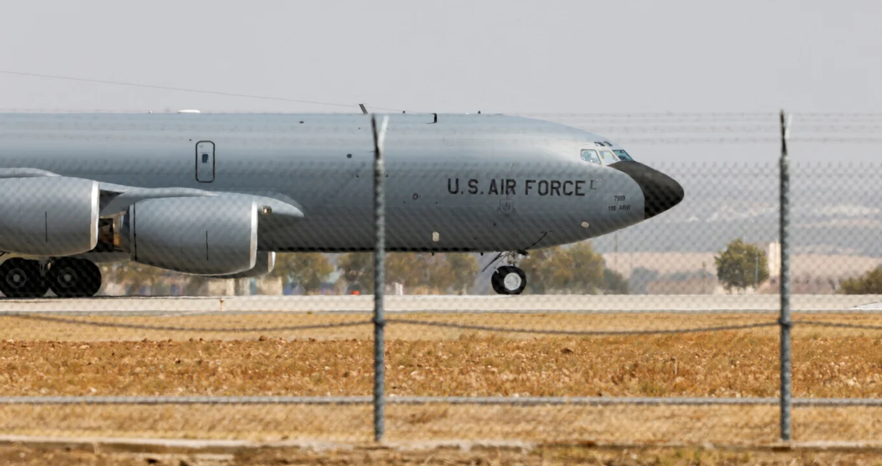 FILE PHOTO: A U.S. Airforce Boeing KC-135 Stratotanker taxies at the Moron Air Base in Moron de la Frontera, southern Spain, August 27, 2021. REUTERS/Marcelo del Pozo/File Photo/Marcelo Del Pozo