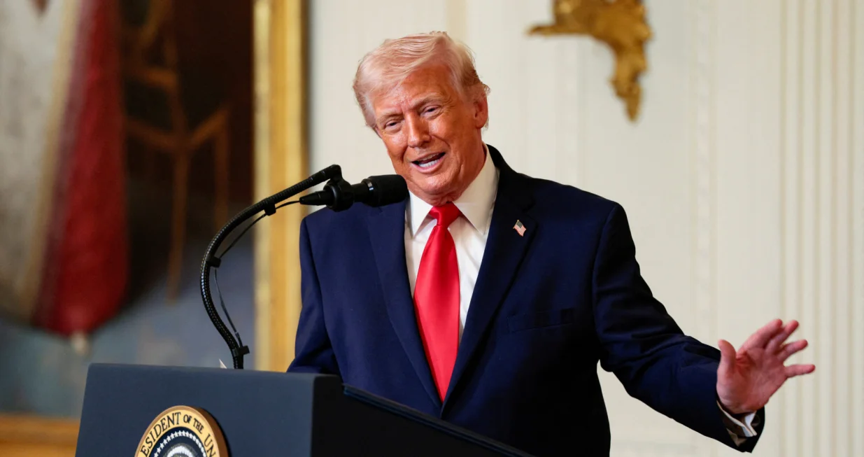 U.S. President Donald Trump speaks during a Women's History Month event in the East Room of the White House in Washington, D.C., U.S., March 12, 2026. REUTERS/Evan Vucci/Evan Vucci