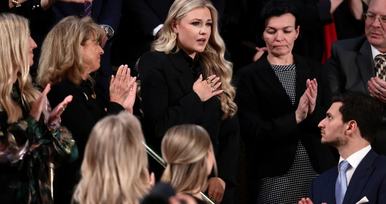 Erika Kirk, the widow of slain conservative activist Charlie Kirk, reacts during U.S. President Donald Trump's State of the Union address to a joint session of Congress at the U.S. Capitol in Washington, D.C., U.S., February 24, 2026. REUTERS/Evelyn Hockstein/Evelyn Hockstein