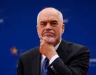 FILE PHOTO: Albanian Prime Minister Edi Rama awaits the first arrivals at the beginning of the EPC Summit in Tirana, Albania May 16, 2025.  Leon Neal/Pool via REUTERS/File Photo/Leon Neal