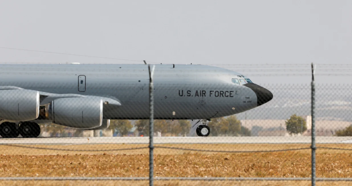 FILE PHOTO: A U.S. Airforce Boeing KC-135 Stratotanker taxies at the Moron Air Base in Moron de la Frontera, southern Spain, August 27, 2021. REUTERS/Marcelo del Pozo/File Photo/Marcelo Del Pozo
