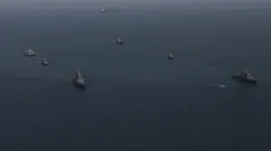 Ships during the joint Navy exercise of Iran and Russia in southern Iran, in this handout image obtained on February 19, 2026. Iranian Army/WANA (West Asia News Agency)/Handout via REUTERS ATTENTION EDITORS - THIS PICTURE WAS PROVIDED BY A THIRD PARTY./Iranian Army