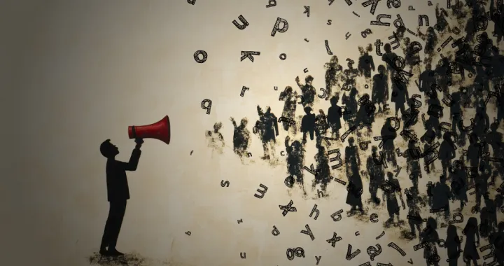 Vizual za kolumnu, ljudi, megafon, mi&scaron;ljenje, slova, vođa/Benjamin Krnić