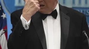 WASHINGTON DC, SJEDINJENE AMERIДЊKE DRЕЅAVE - 25. APRIL: AmeriДЌki predsjednik Donald Trump odrЕѕao je konferenciju za novinare u Bijeloj kuД&Dagger;i u Washingtonu, ubrzo nakon pucnjave na VeДЌeri dopisnika Bijele kuД&Dagger;e 25. aprila 2026. godine. (Celal GГјneЕџ - Anadolu Agency)/